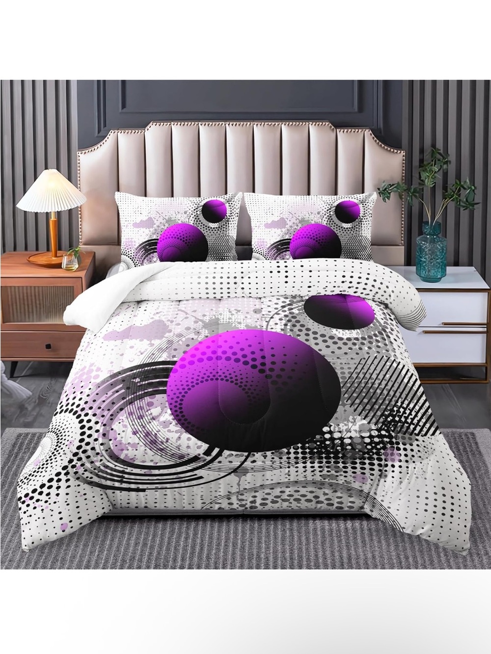 Queen Modern Abstract Purple Dot Comforter Set - Home Bedding